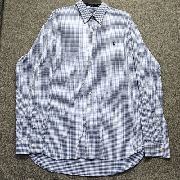 Ralph Lauren Performance Dress Shirt Mens XL Blue Check Nylon Stretch Pony - Picture 2 of 12